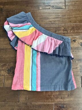 Trina Turk Pink and Gray Contrast One Shoulder Top